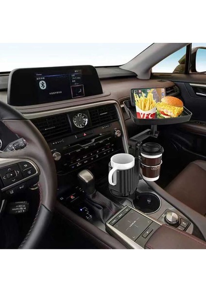 Araç Içi Telefon Tutucu 2 In 1 Portatif Yemek Masası Içecek Bardak ve Standlı Cep Telefonu Tutacağı