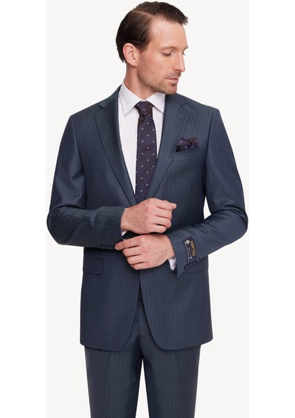 Erkek Yeşil Regular Fit Çizgili Takım Elbise