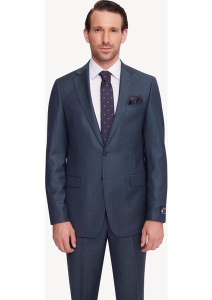 Erkek Yeşil Regular Fit Çizgili Takım Elbise modelleri