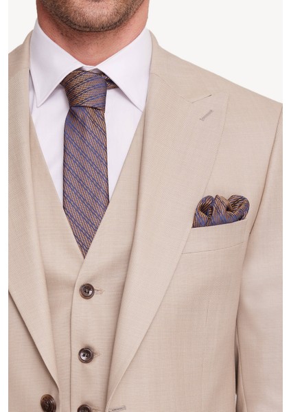 Erkek Krem Slim Fit Sivri Yaka Yelekli Takım Elbise fırsatları