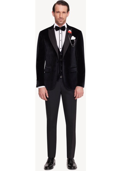 Erkek Siyah Slim Fit Sivri Yaka Kadife Damatlık fiyatları