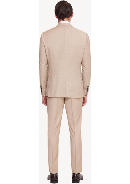 Erkek Bej Slim Fit Sivri Yaka Takım Elbise