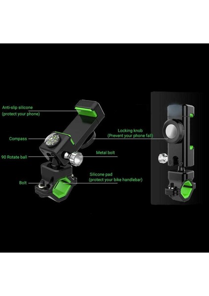 Bisiklet Motosiklet Gidon Direksiyon Telefon Tutucu Pusula ve Sarsmaz Kilitleme (4-6 Inç Uyumlu) fiyatları