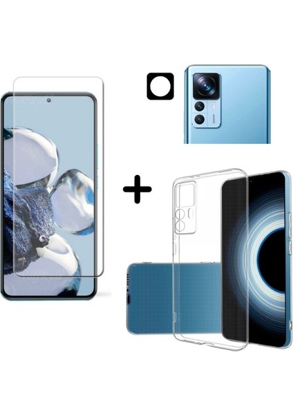 Xiaomi Mi 12T ile Uyumlu Kılıf Şeffaf Temperli Kırılmaz Cam Ekran ve Kamera Lens Koruyucu Seti