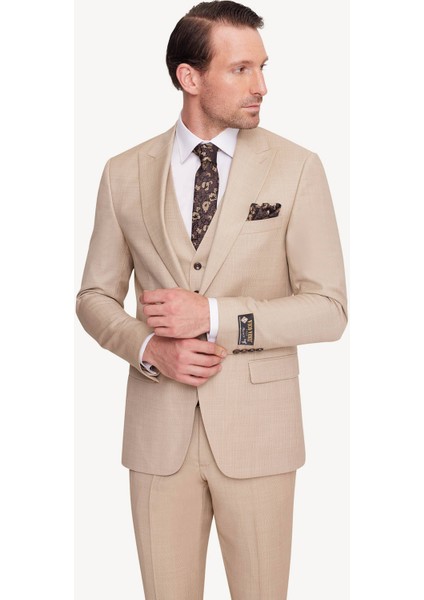 Erkek Bej Slim Fit Sivri Yaka Takım Elbise fiyatları