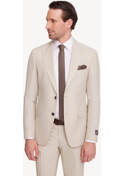 Erkek Krem Slim Fit Sivri Yaka Takım Elbise modelleri