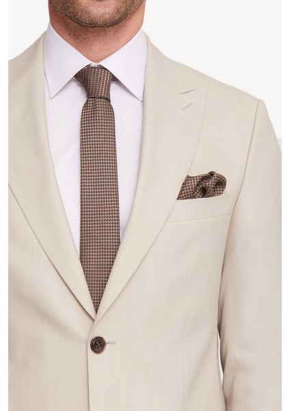 Erkek Krem Slim Fit Sivri Yaka Takım Elbise fırsatları