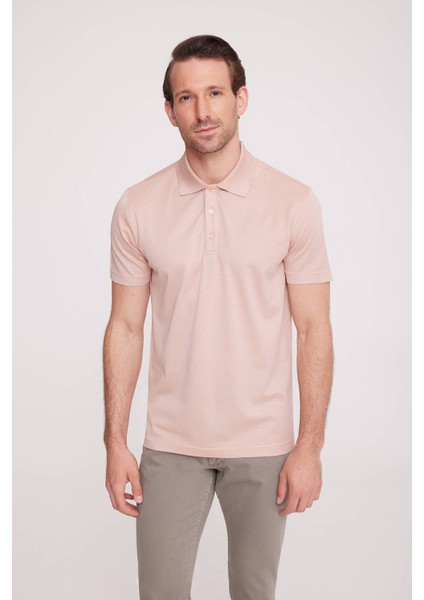 Erkek Somon Polo Yaka Desenli T-Shirt