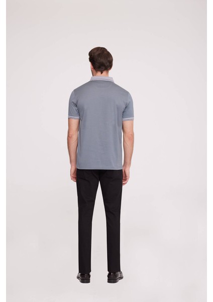 Erkek Gri Polo Yaka Desenli TShirt