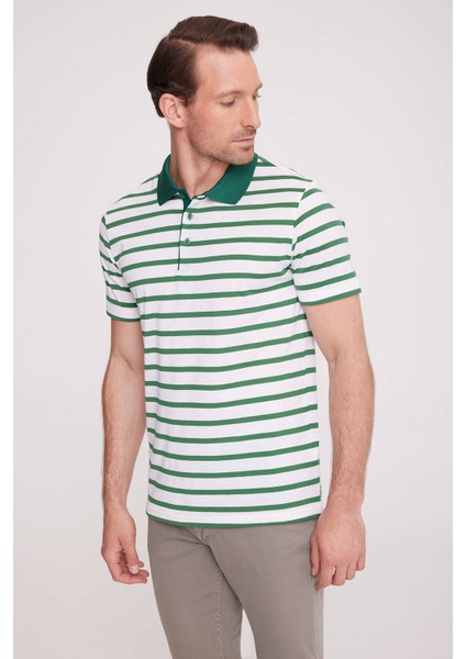 Erkek Yeşil Polo Yaka Çizgili TShirt