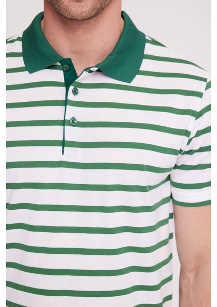Erkek Yeşil Polo Yaka Çizgili TShirt indirimleri