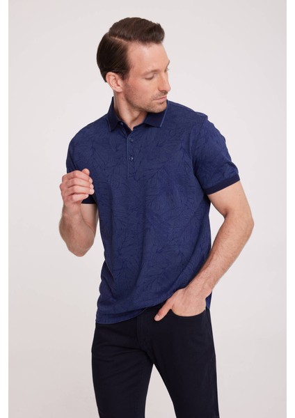 Erkek Lacivert Polo Yaka Desenli TShirt