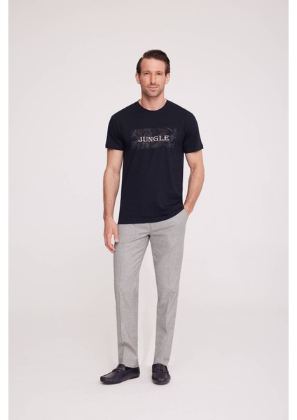Erkek Lacivert Bisiklet Yaka Desenli T-Shirt modelleri
