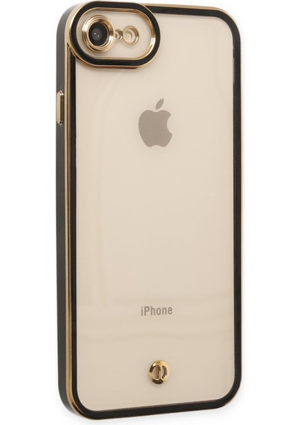 Apple iPhone 7 Kılıf Kamera Lens Korumalı Kenarları Renkli Gold Arkası Şeffaf Silikon