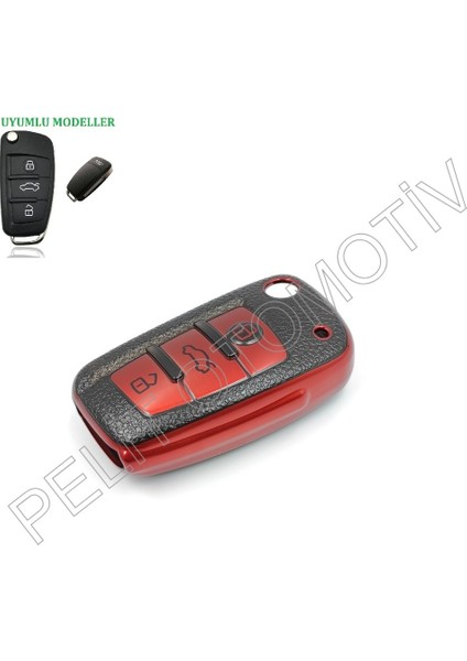 Audi A1 A3 A4 A5 A6 A7 A8 Sustalı Anahtar Kılıfı Süperlüx Kırmızı
