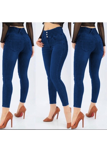 Yüksek Bel Likralı Jean Pantolon 90 cm