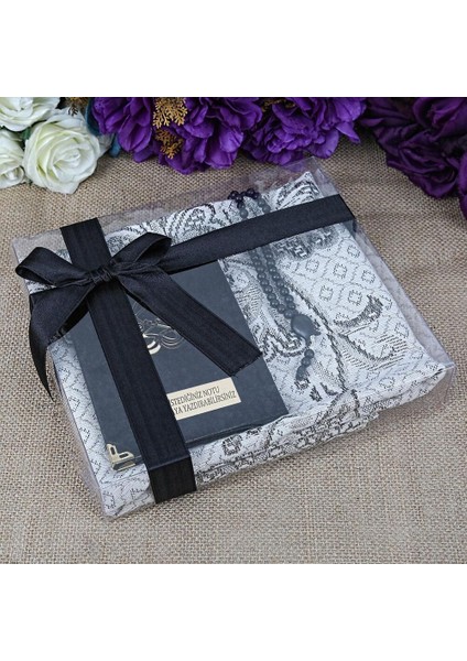 Hediyelik Kadife Kaplı Yasin Kitabı, Seccade, Kokulu Tesbih, Asetat Kutulu (26×23) Paket Siyah