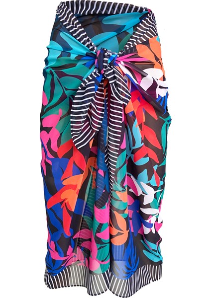 Emily Striped Flower Ipek Şifon Pareo