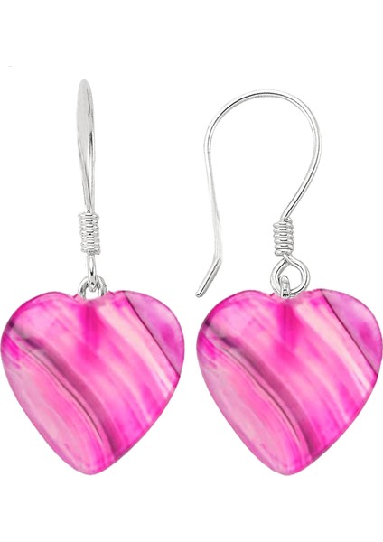 Kalp Kesim Pembe Akik Taşı Doğal Taş Küpe