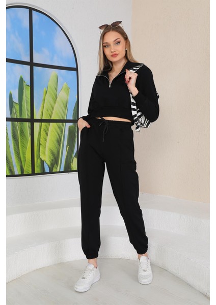 Crop Trend Günlük Kadın Spor Takım Siyah fırsatları