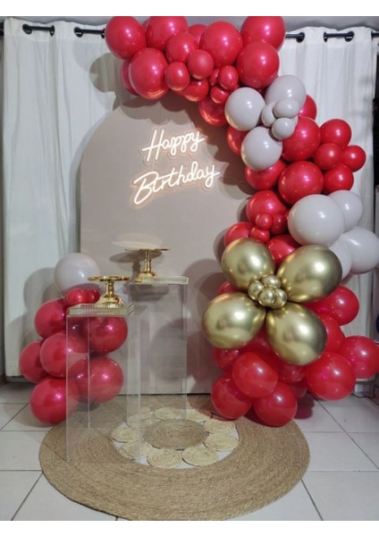 100 Adet Balon ve Balon Zinciri Kırmızı Gri Gold Balon ve Balon Zinciri