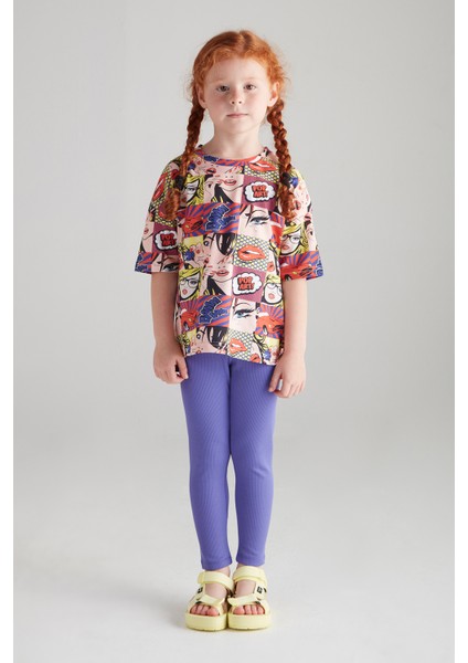 Kız Çocuk Fitilli Tayt - (Mor)