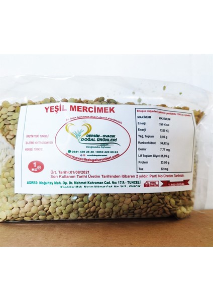 OVACIK DOĞAL YEŞIL MERCIMEK(1KG)