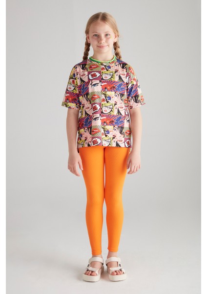 Kız Çocuk Fitilli Tayt - (Oranj)