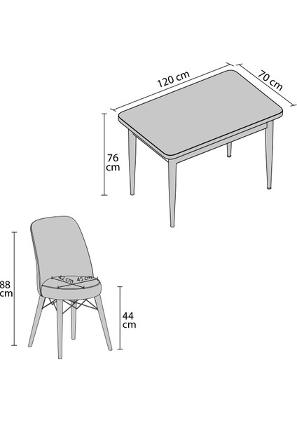 Hestia Serisi Mdf Mutfak-Salon Masa Sandalye Takımı (2 Sandalyeli)