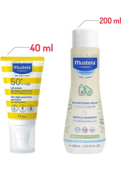 Gentle Papatya Özlü Şampuan 200 ml + Mustela Tüm Aile İçin Spf 50+ Güneş Losyonu 40 ml