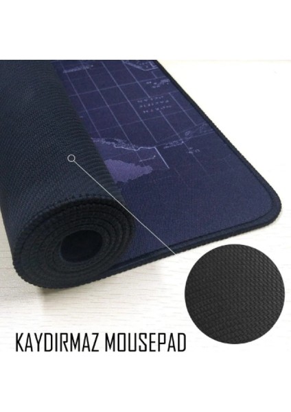 Gaming Mousepad Oyuncu Kaydırmaz Mouse Pad 80X30 Dünya Haritalı