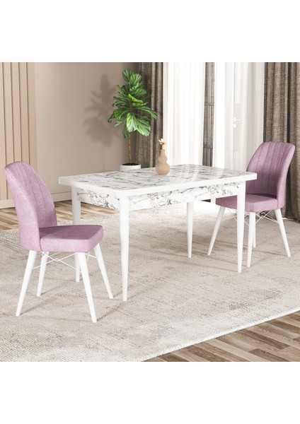 Hestia Serisi Mdf Mutfak-Salon Masa Sandalye Takımı (2 Sandalyeli) Beyaz Mermer Görünümlü
