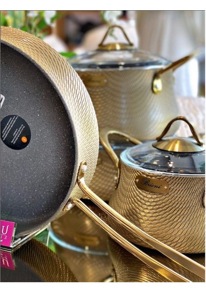 Elegance 7 Parça Yanmaz Yapışmaz Altın Granit Tencere Takımı