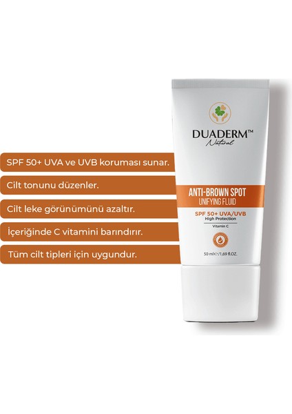 Leke Karşıtı Yüksek Koruma Anti-Brown Yüz Güneş Kremi Spf 50+ (Vitamin C + Uva Uvb) 50ML