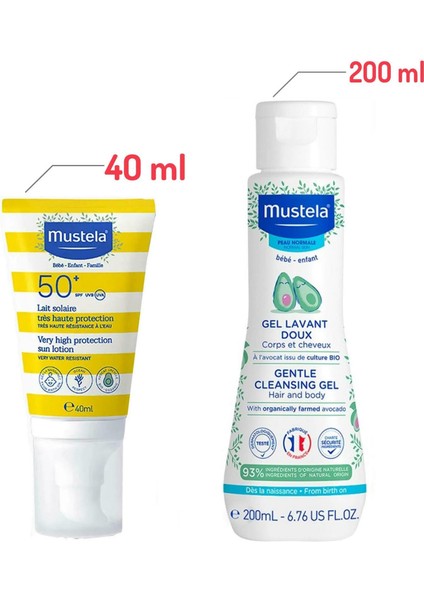 Tüm Aile İçin Spf 50+ Güneş Losyonu 40 ml + Mustela Yenidoğan Saç ve Vücut Şampuanı 200 ml