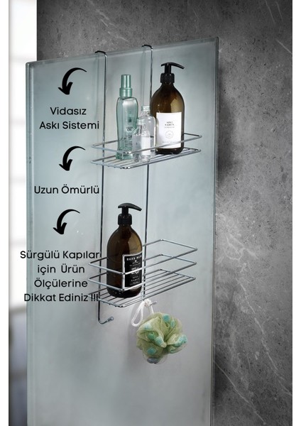 2 Katlı Askılı Banyo Duş Rafı Sabunluk Şampuanlık Duşakabin Askısı Krom