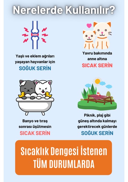 Serin (60X40CM) - 4 Mevsim Kedi/ Köpek Matı, Sıcak Veya Soğuk Kullanılabilen Minder Yatak