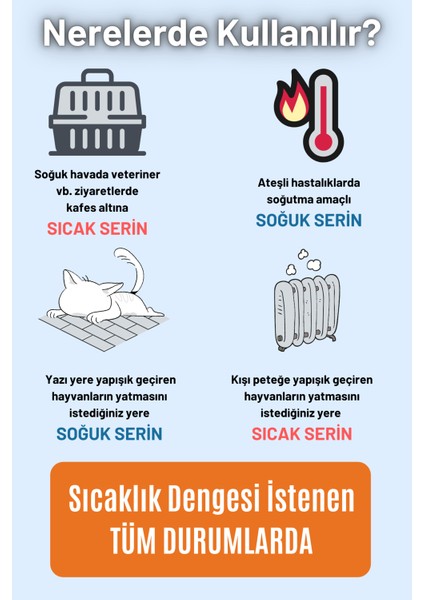 Serin (60X40CM) - 4 Mevsim Kedi/ Köpek Matı, Sıcak Veya Soğuk Kullanılabilen Minder Yatak