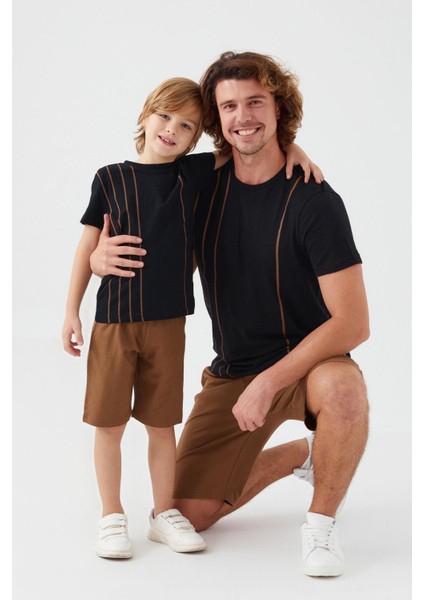 2509 Garson Vertical Stripes Erkek Çocuk Bermuda Takım modelleri