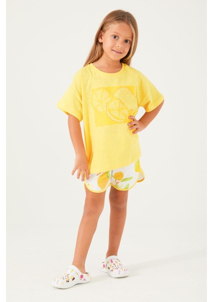 3086 Garson Fruit Pattern Açık Yeşil Kız Çocuk Şort Takım fiyatları