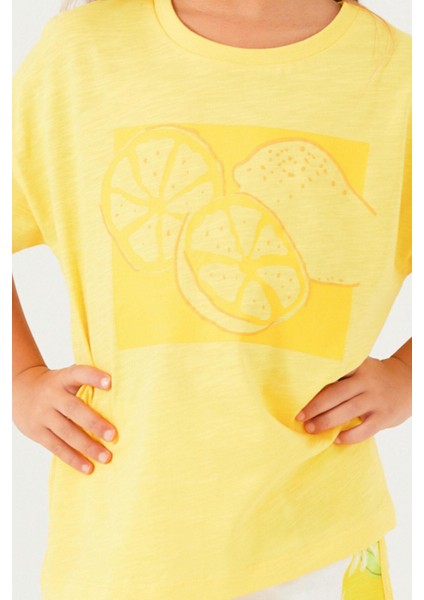 3086 Garson Fruit Pattern Açık Yeşil Kız Çocuk Şort Takım fırsatları