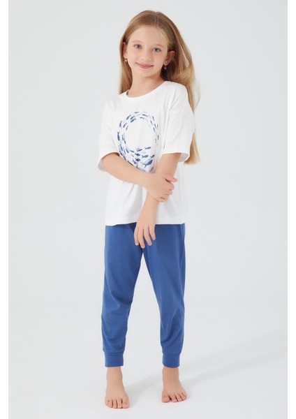 3091 Garson Dolphin Detailed Krem Kız Çocuk Kısa Kol Pijama Takım