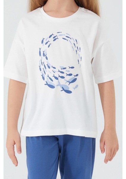 3091 Garson Dolphin Detailed Krem Kız Çocuk Kısa Kol Pijama Takım