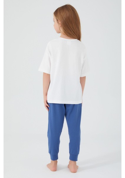3091 Garson Dolphin Detailed Krem Kız Çocuk Kısa Kol Pijama Takım