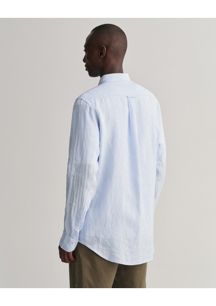 Erkek Mavi Regular Fit Düğmeli Yaka Çizgili Keten Gömlek 3230081.468 modelleri