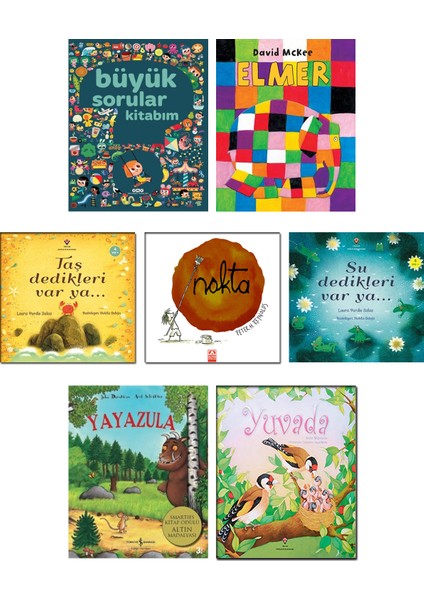 – Büyük Sorular Kitabım + Elmer + Taş Dedikleri Var Ya + Nokta + Su Dedikleri Var Ya + Yayazula + Yuvada – 7 Kitap Çocuk Öykü Seti