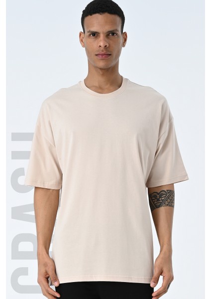 Basic Erkek Bisiklet Yaka Oversize Kalıp Kısa Kollu T-Shirt