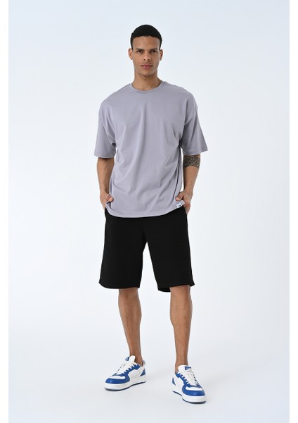 Basic Erkek Bisiklet Yaka Oversize Kalıp Kısa Kollu T-Shirt