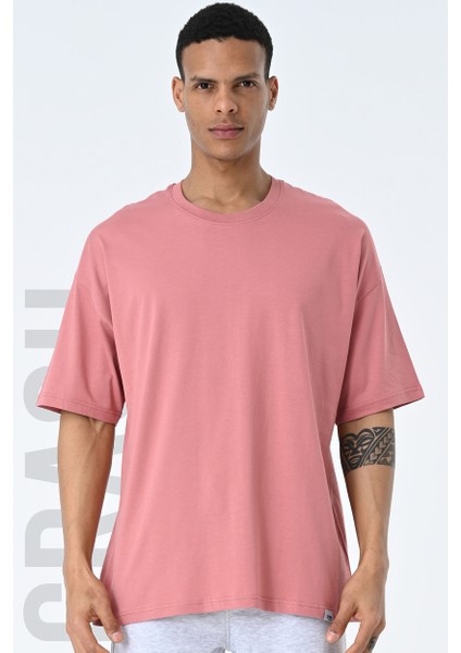 Basic Erkek Bisiklet Yaka Oversize Kalıp Kısa Kollu T-Shirt