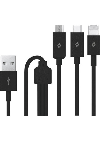 Trio Type-C Lightning Micro USB Şarj Kablosu Siyah
